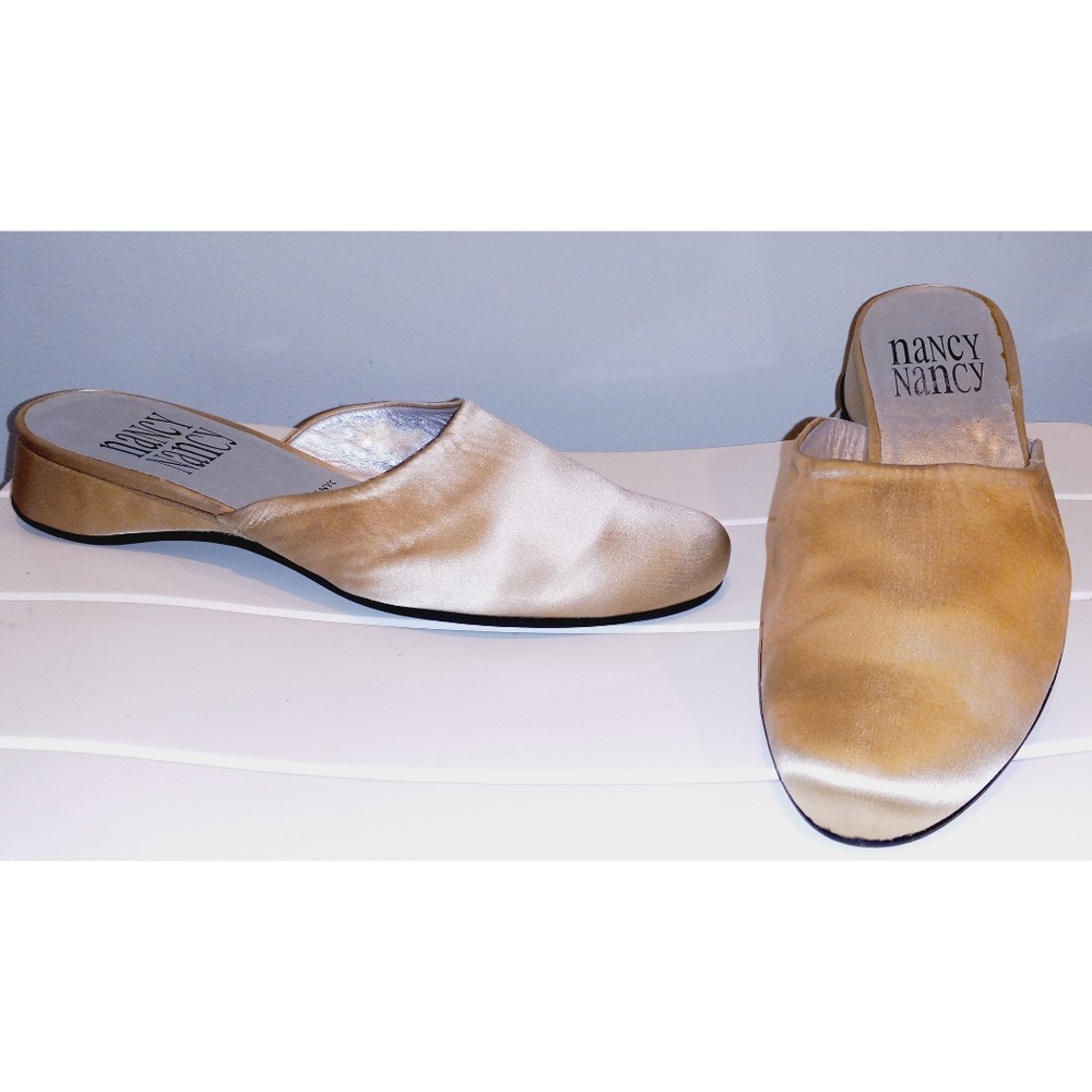 NANCY NANCY Gold Satin Slides Flats Size 8 & 10